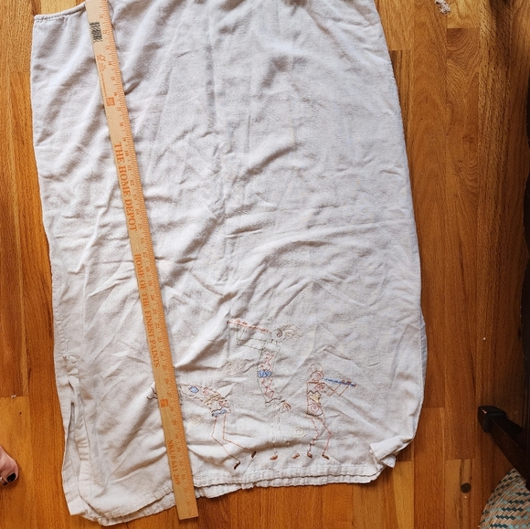 Linen Cotton Tank Dress Embroidered Dancing Tribal Print Artsy Size Xl Lagenlook - Picture 8 of 9